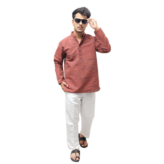 Orange Tone Dark Jharna Full Sleeves Kurta Pant Combo Set complete front look for men