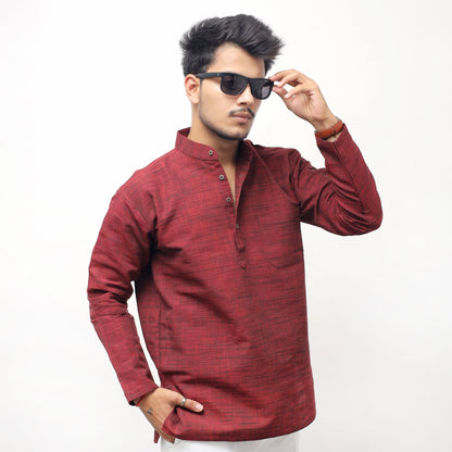 Red Tone Dark Jharna Full Sleeves Kurta Pant Combo Set front view