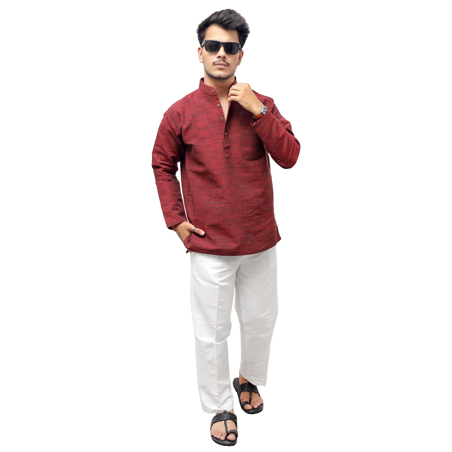 Full outfit look of Red Tone Dark Jharna Full Sleeves Kurta Pant Combo Set