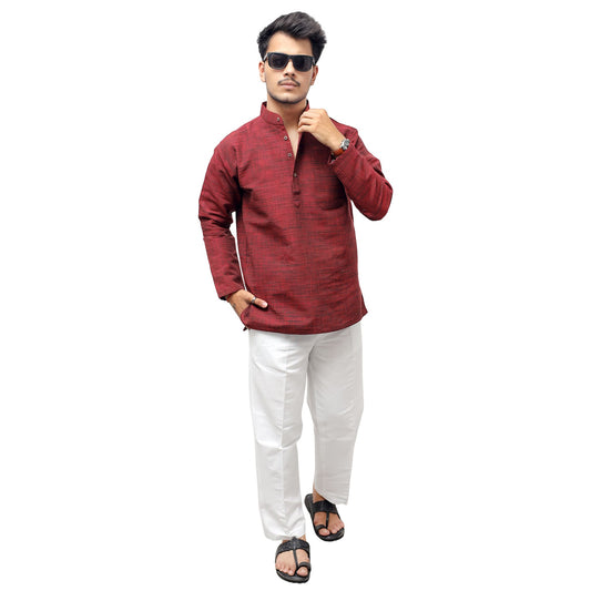 Full outfit look of Red Tone Dark Jharna Full Sleeves Kurta Pant Combo Set