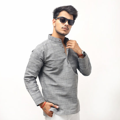 Grey Tone Dark Jharna Full Sleeves Kurta for Men front view