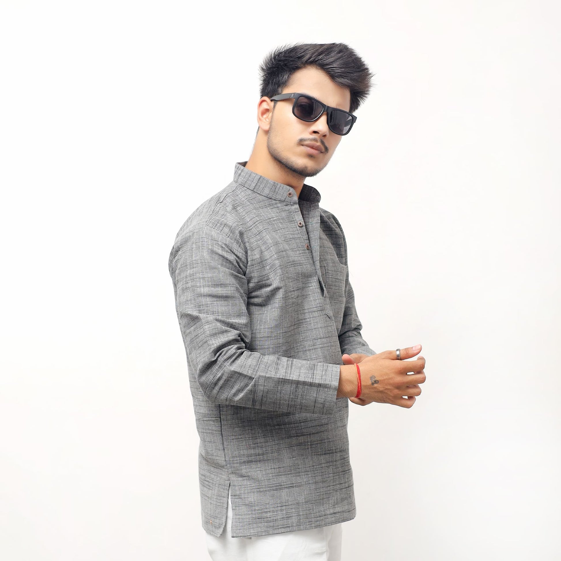 Grey Tone Dark Jharna Full Sleeves Kurta side profile view