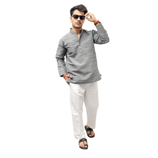 Grey Tone Dark Jharna Full Sleeves Kurta Pant Combo Set full outfit look for men