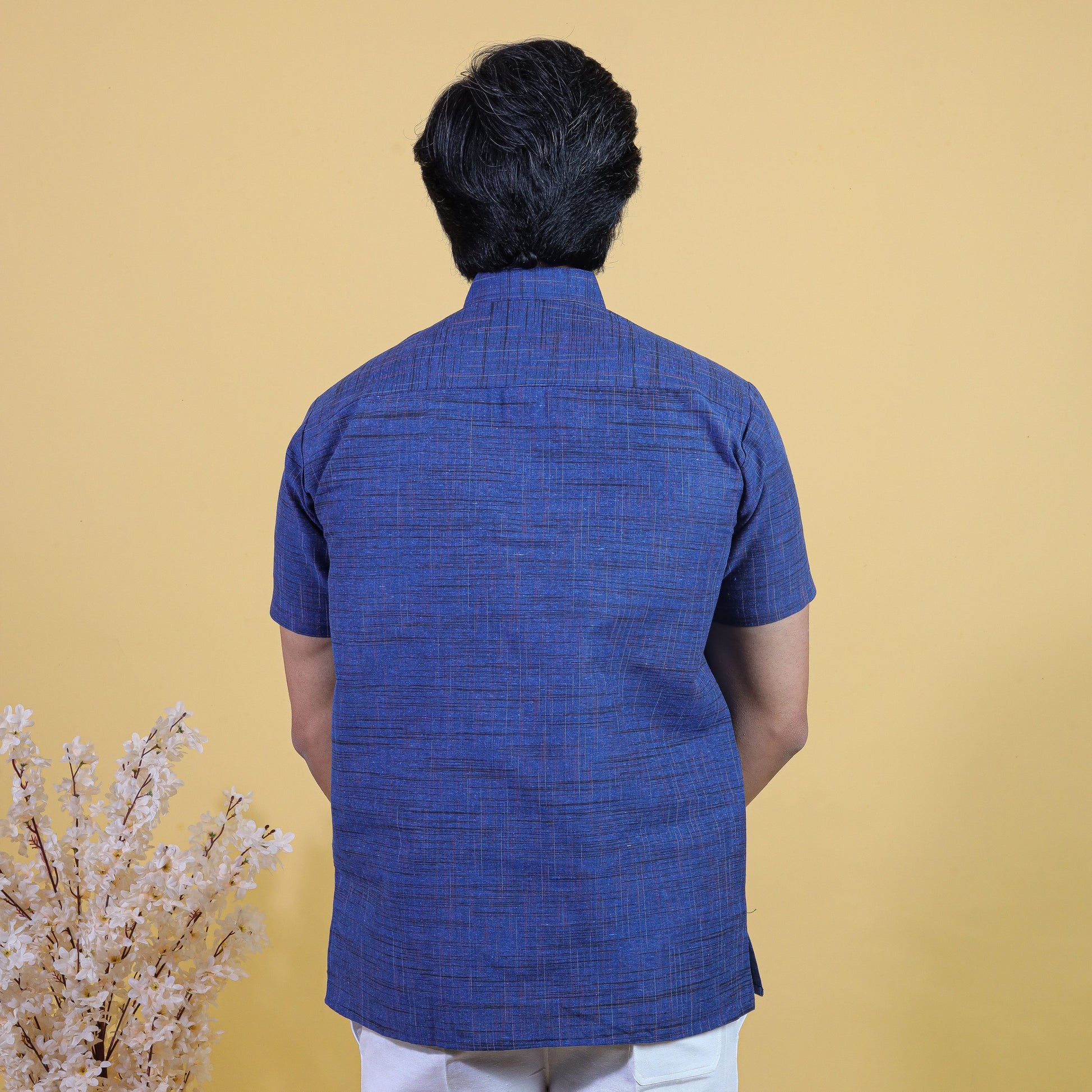 Half Sleeves Dark Blue Jharna Kurta Back View for Men