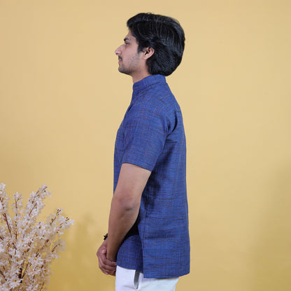 Dark Blue Jharna Cotton Kurta Side View for Men