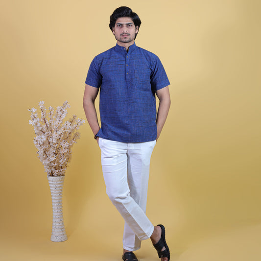 Half Sleeves Blue Pattern Dark Jharna Cotton Co-ord Set Full Look