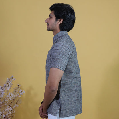 Half Sleeves Grey Tone Kurta Side View for Men