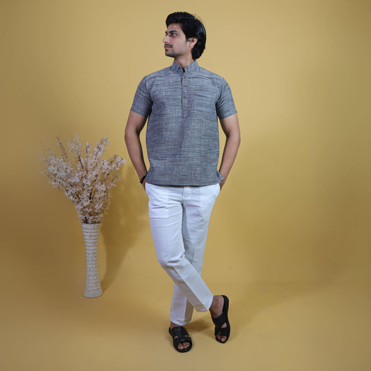 Half Sleeves Grey Tone Dark Jharna Cotton Combo Set Full Look