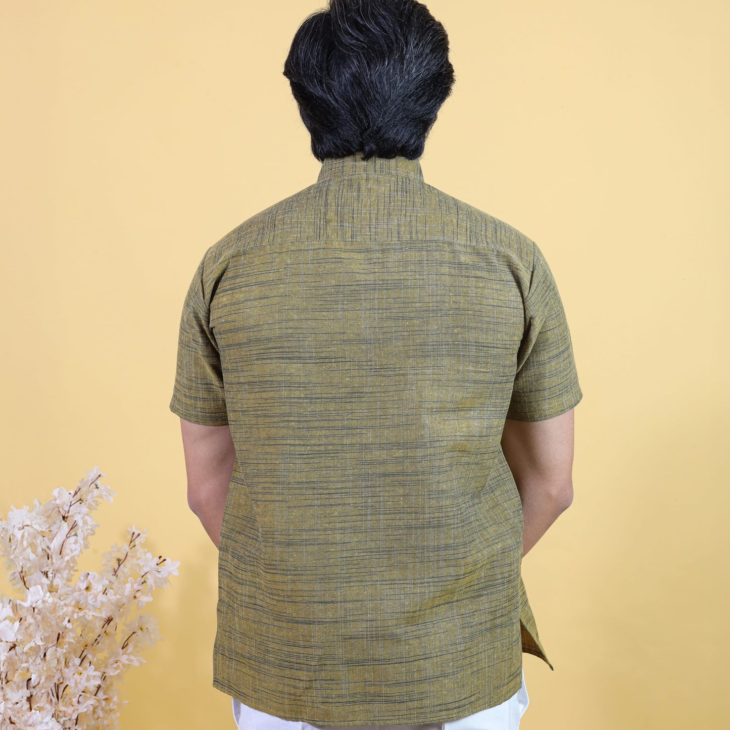 Mustard Dark Jharna Cotton Kurta Back View for Men