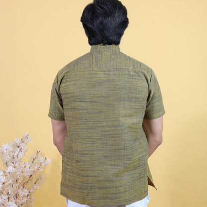 Mustard Dark Jharna Cotton Kurta Back View for Men
