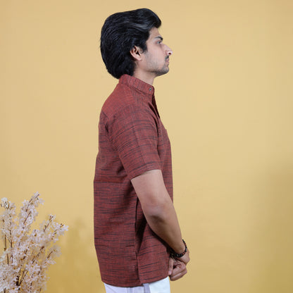 Half Sleeves Brown Jharna Kurta Side View for Men