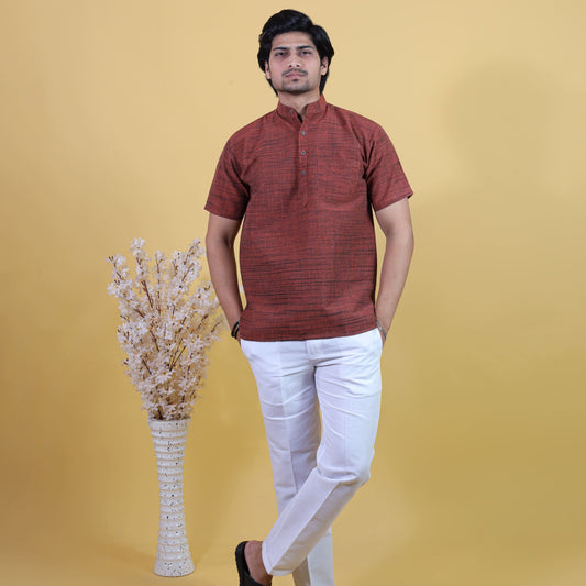 Half Sleeves Brown Pattern Dark Jharna Cotton Co-ord Set Full Look