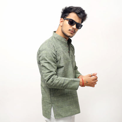 Green khadi cotton kurta modern ethnic wear look
