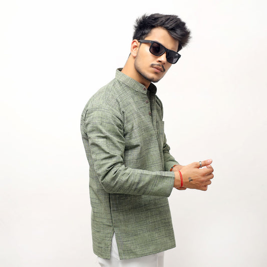 Green khadi cotton kurta modern ethnic wear look