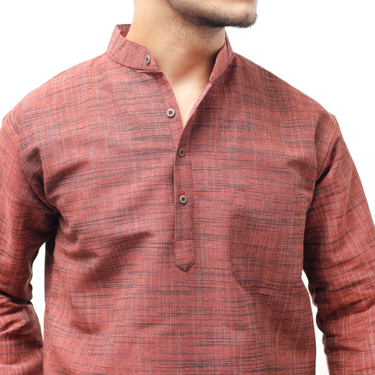 Close-up texture of Orange Tone Dark Jharna cotton kurta fabric