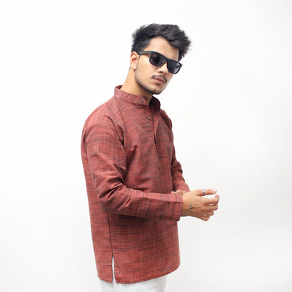 Side angle Orange Tone Dark Jharna short kurta casual styling