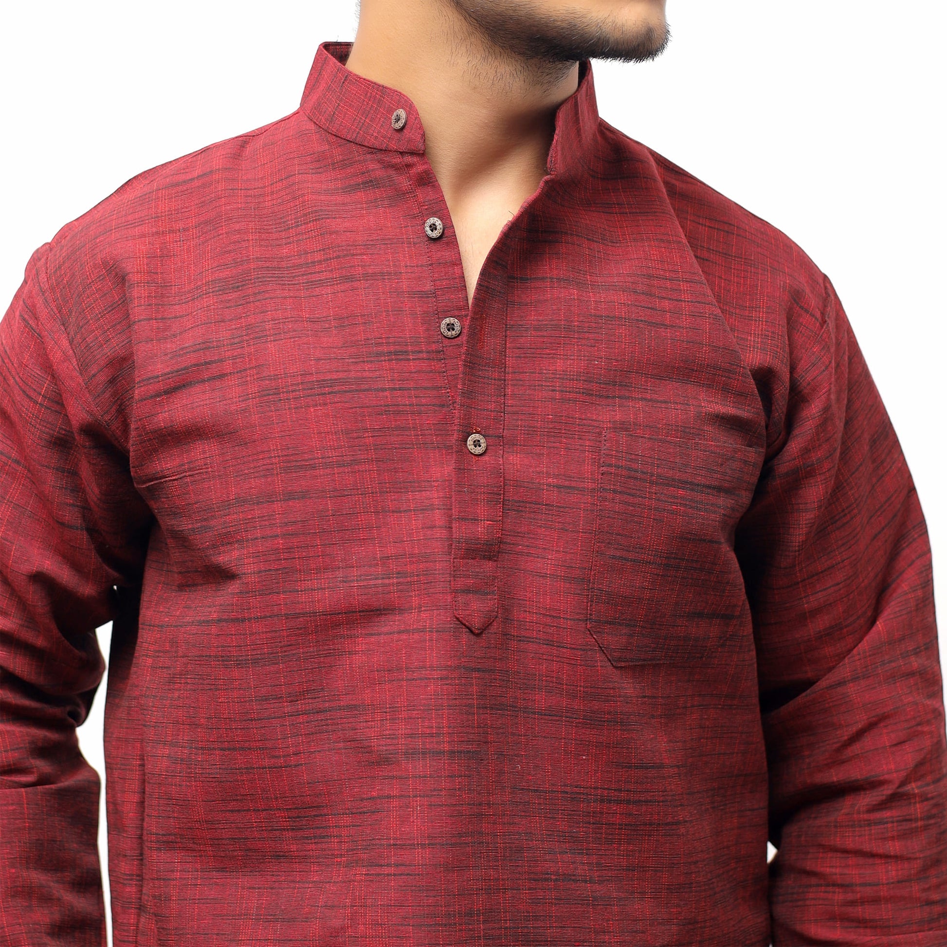 Red Tone Dark Jharna cotton short kurta close-up texture view