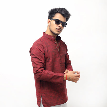 Side angle Red Tone Dark Jharna Full Sleeves Short Kurta casual styling