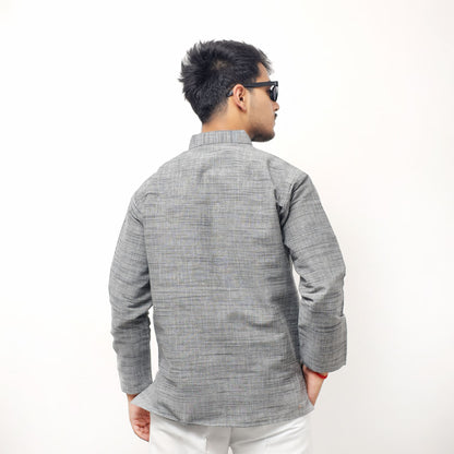 Grey khadi cotton short kurta back design minimal texture