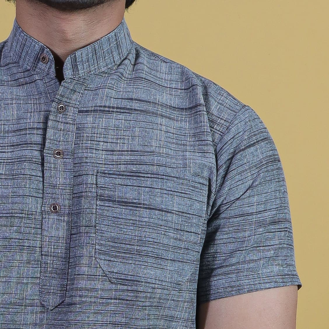 Back view grey khadi cotton short kurta for men