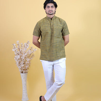 Half Sleeves Mustard Pattern Dark Jharna Cotton Co-ord Set Full Look