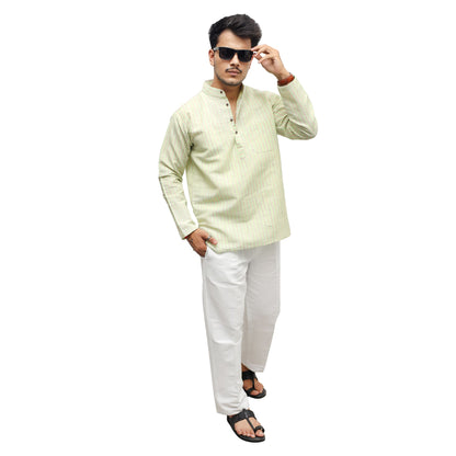 Green Golden Striped Full Sleeves Kurta with white pant