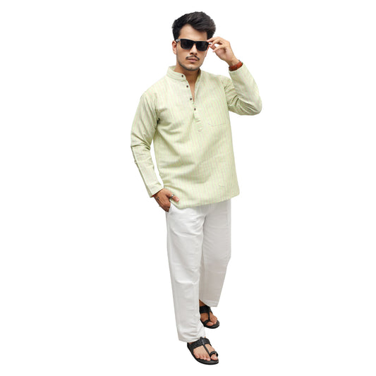 Green Golden Striped Full Sleeves Kurta with white pant