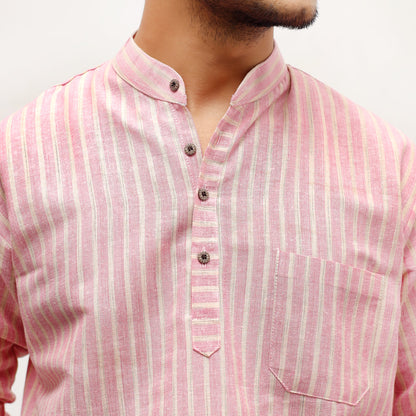 Pink Golden Striped Kurta collar and placket detail
