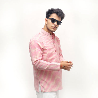 Side profile of Pink Golden Striped Short Kurta