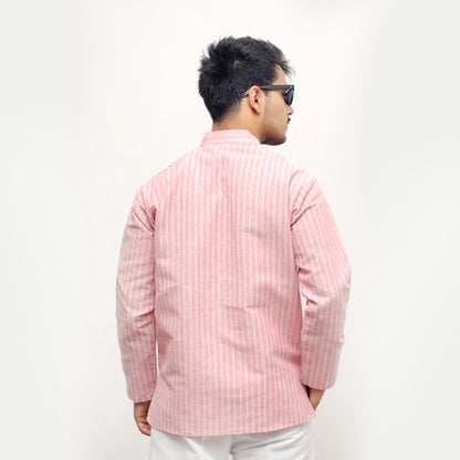 Back view of Pink Golden Striped Full Sleeves Kurta