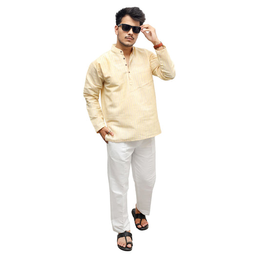 Full length Yellow Golden Striped Kurta with White Pant