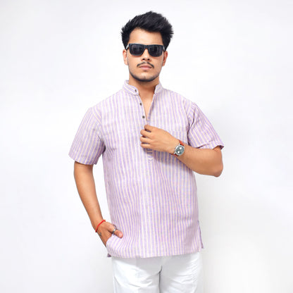 Purple Golden Striped Full Sleeves Kurta for Men