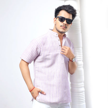 Men's Purple Golden Striped Kurta Pant Combo Set