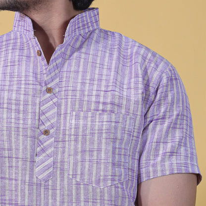 purple khadi cotton kurta striped pattern close-up