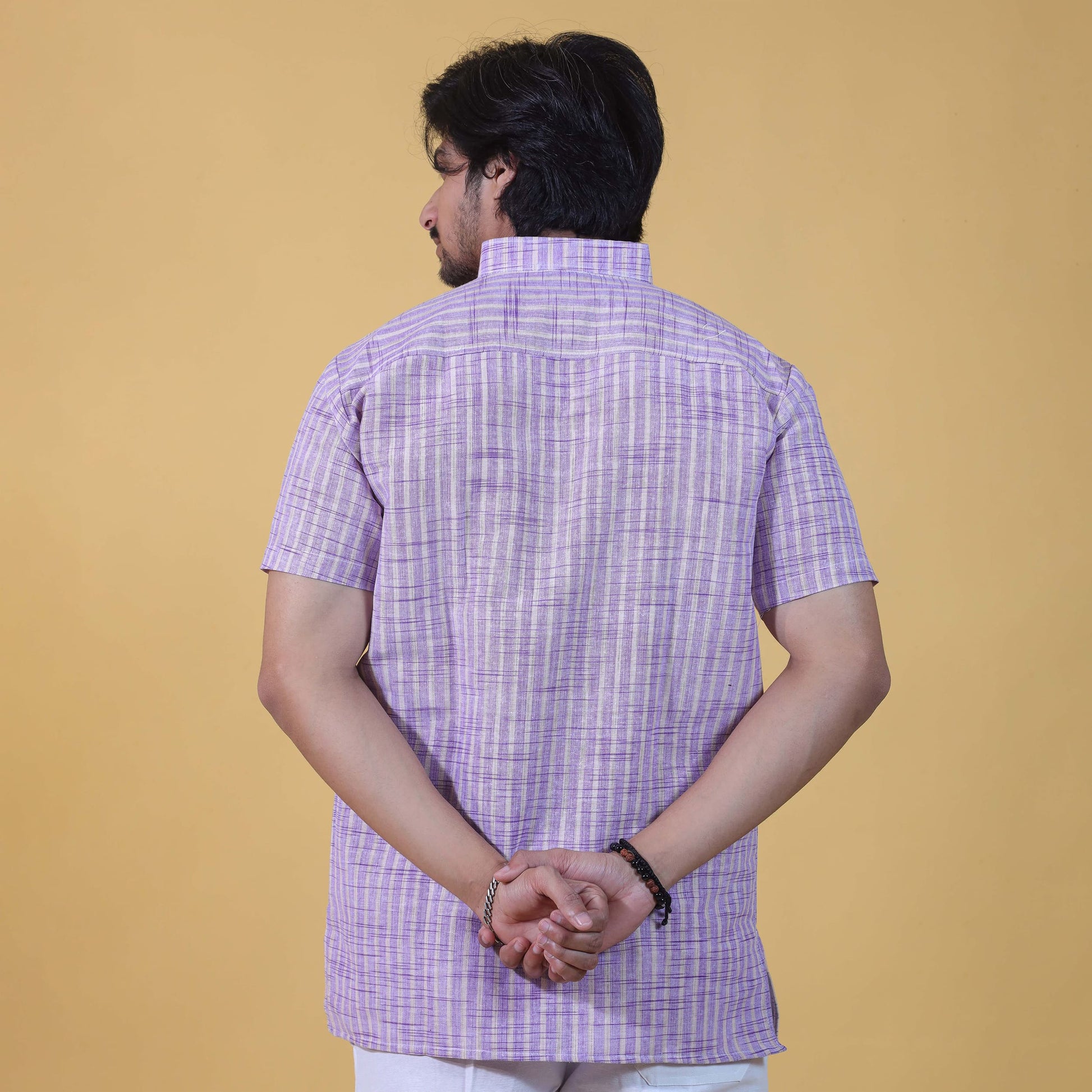 purple khadi kurta back view relaxed fit