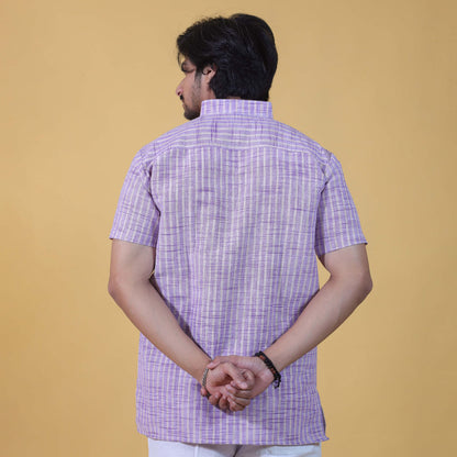 purple khadi kurta back view relaxed fit