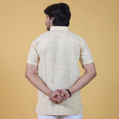 handwoven back view yellow khadi kurta relaxed fit
