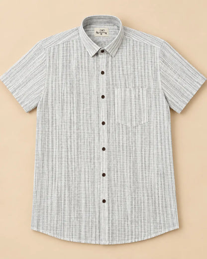 Grey Rustic Handloom Cotton Half Sleeve Shirt for Men by Kargham