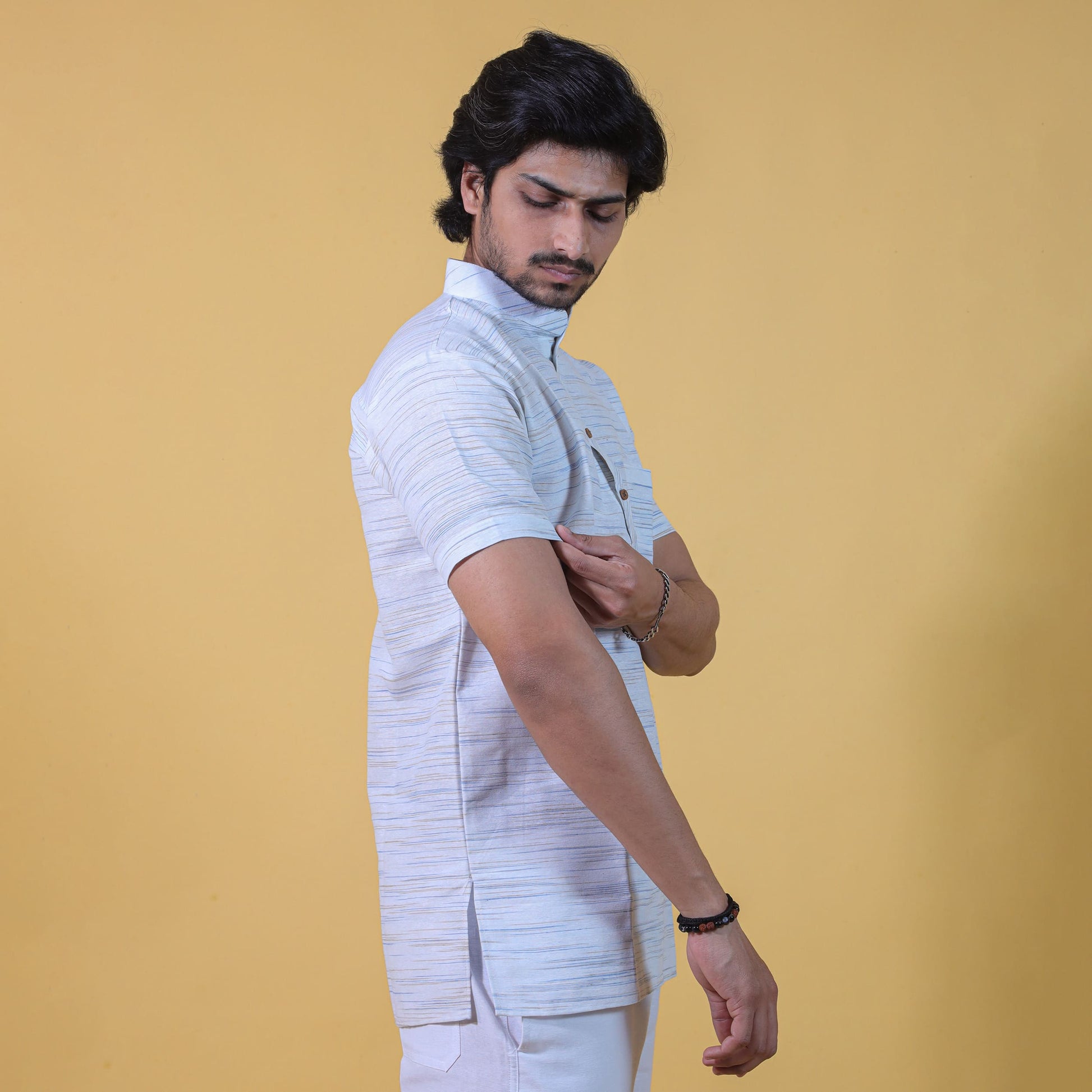 White Jharna Half Sleeves Kurta Side View for Men