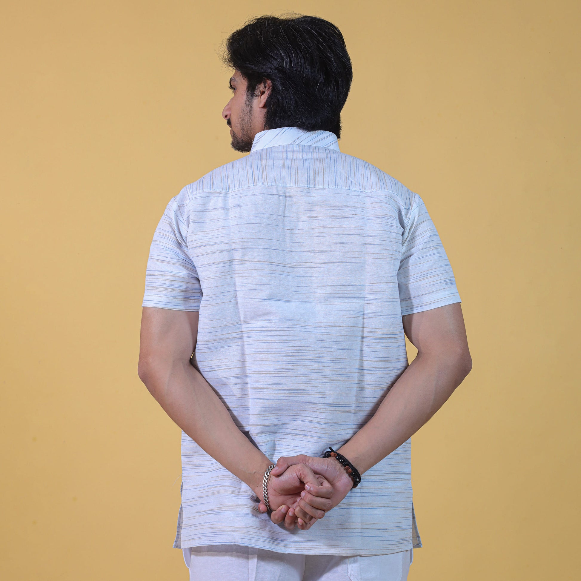 White Jharna Half Sleeves Kurta back View for Men