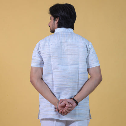 White Jharna Half Sleeves Kurta back View for Men