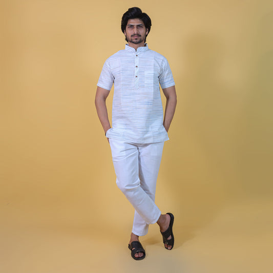 White Jharna Kurta and White Pant Full Co-ord Set for Men