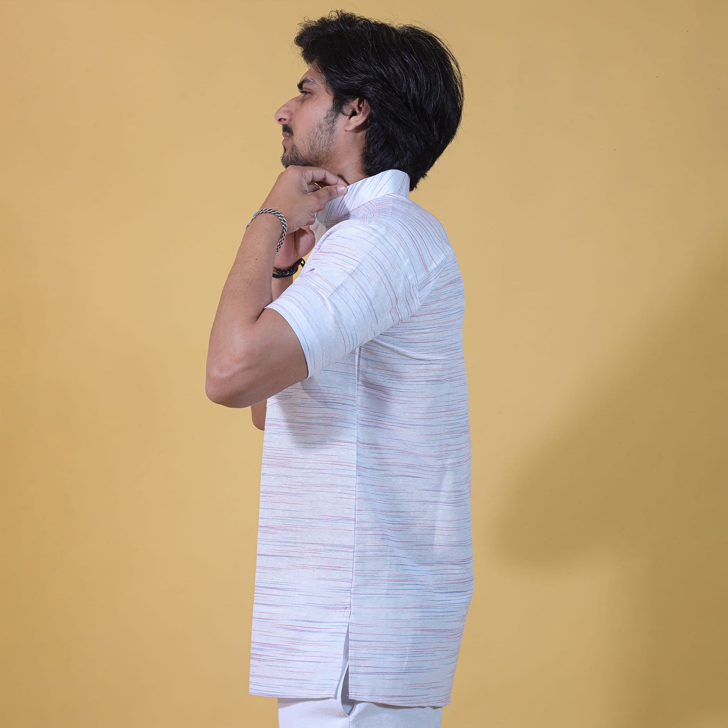 Sky Blue Pattern White Jharna Kurta Side View for Men
