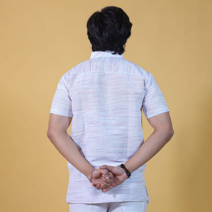 Sky Blue Pattern White Jharna Kurta Back View for Men