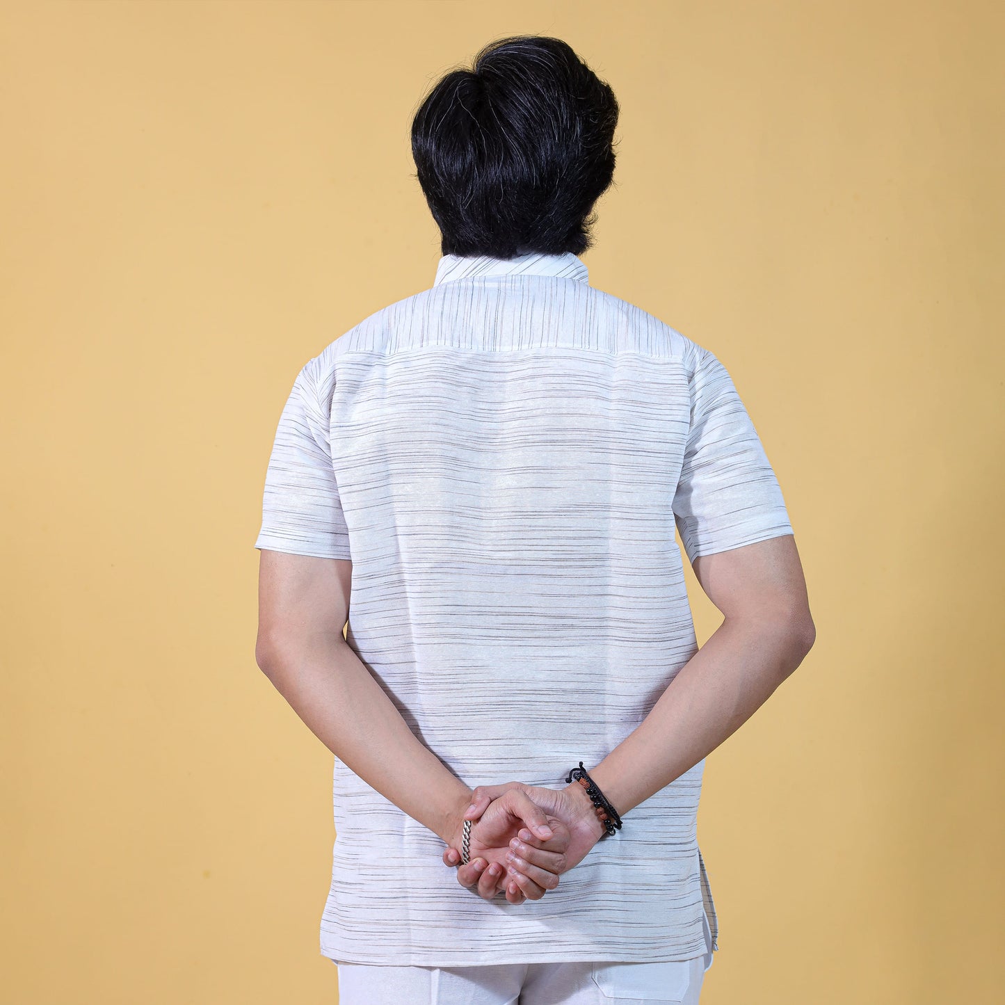 back view white kurta with grey jharna texture