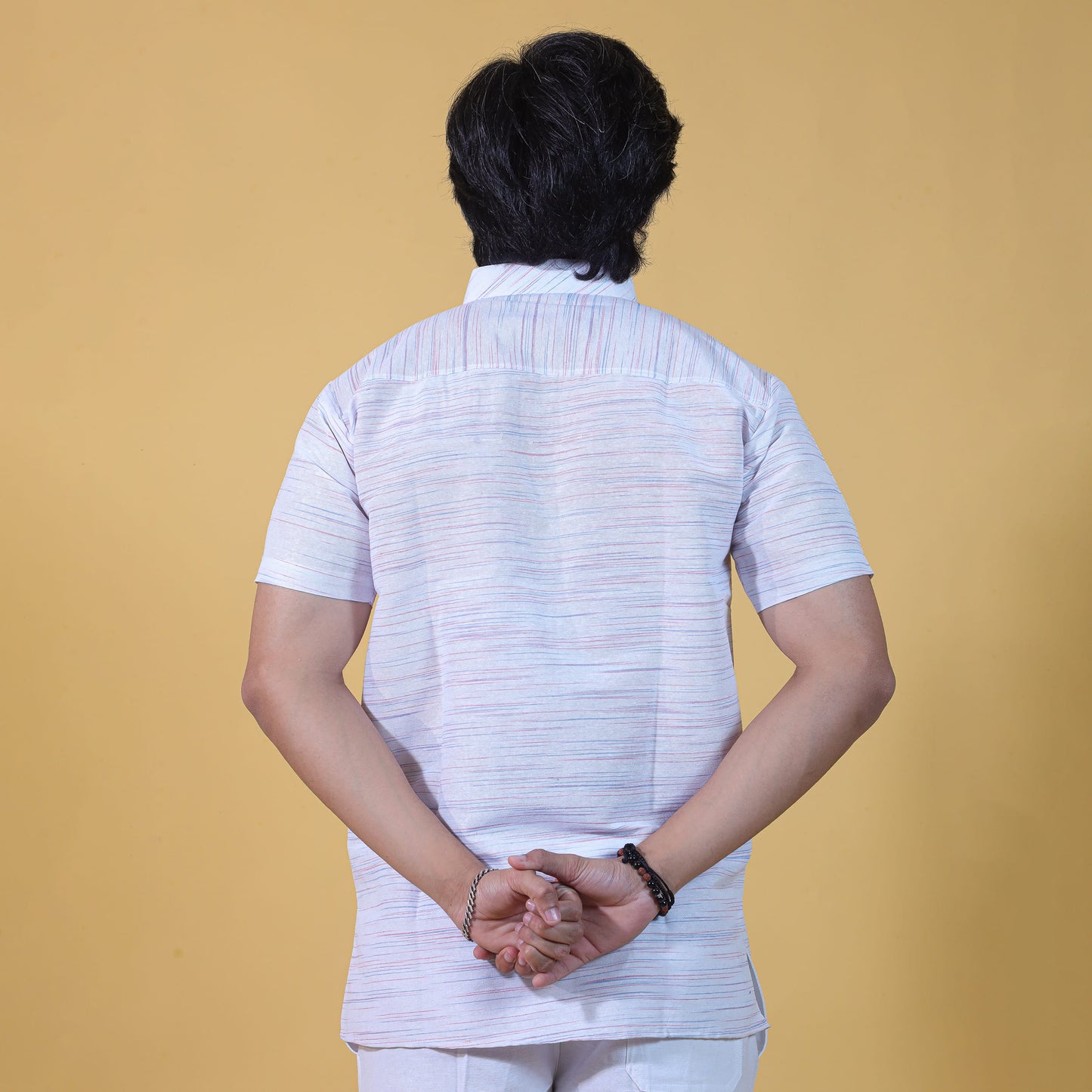 back view white base kurta with sky blue jharna pattern
