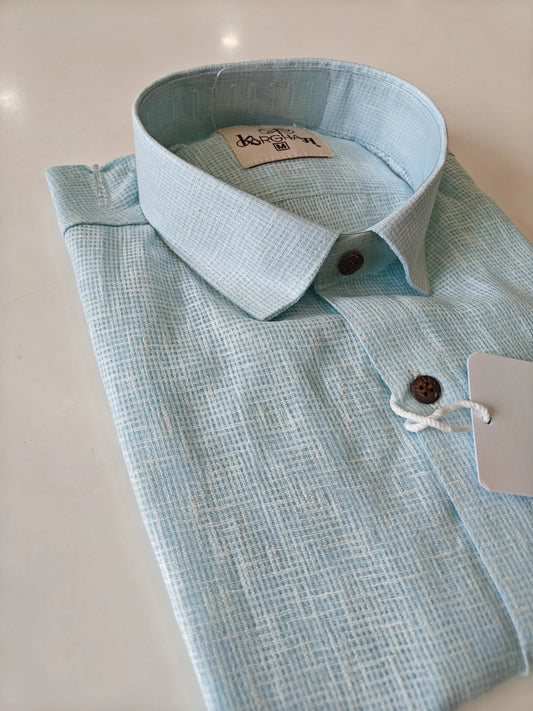 Sky Blue-Net Handloom Cotton Half Sleeve Shirt