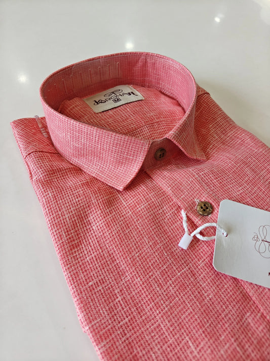 Pink-Net Handloom Cotton Half Sleeve Shirt