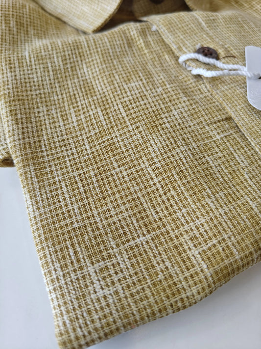 Mustard-Net Handloom Cotton Half Sleeve Shirt