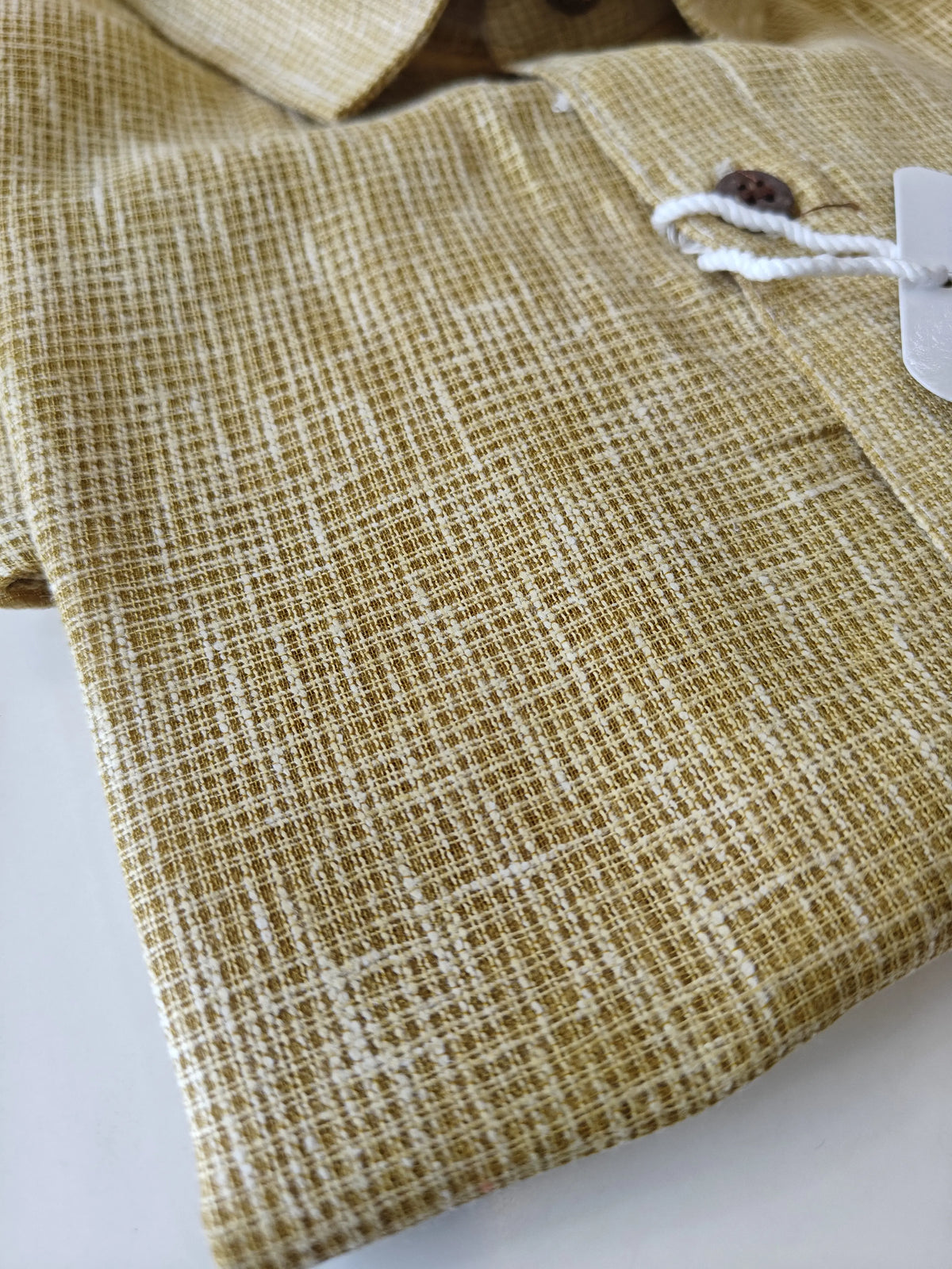 Mustard-Net Handloom Cotton Half Sleeve Shirt